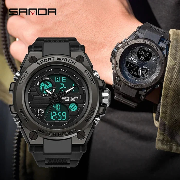 Relógio Militar Masculino Preto Modelo G - Sanda 739