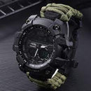 Relógio de Sobrevivência Militar - Paracord, Pederneira, Bússola e Apito.